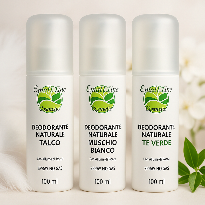 Art.201 Deodorante Spray Naturale con Allume di Rocca 100 ml (Talco / Muschio Bianco / Thè Verde) EmalLine