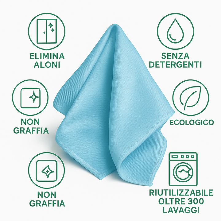 Panno Magico Vetri Emal Line – elimina aloni senza detergenti, ecologico, non graffia e riutilizzabile oltre 300 lavaggi.