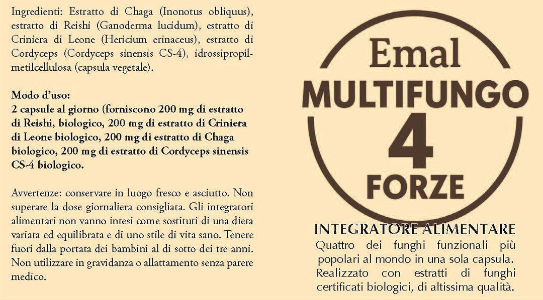 Art. CF012 Multifungo 4 Forze – Integratore Funghi Bio in Capsule – Emal Line EmalLine