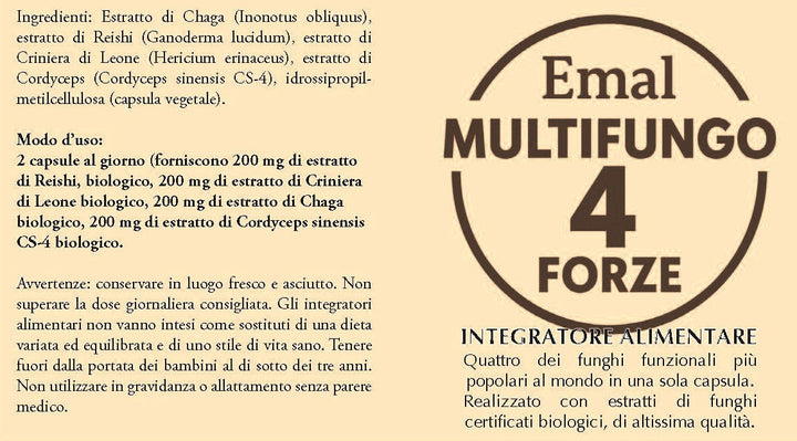 Art. CF012 Multifungo 4 Forze – Integratore Funghi Bio in Capsule – Emal Line EmalLine