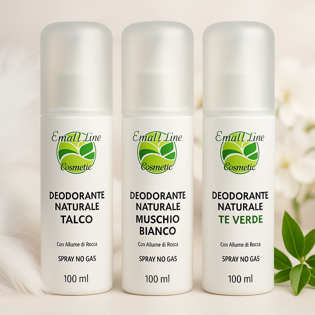 Art.201 Deodorante Spray Naturale con Allume di Rocca 100 ml (Talco / Muschio Bianco / Thè Verde) EmalLine