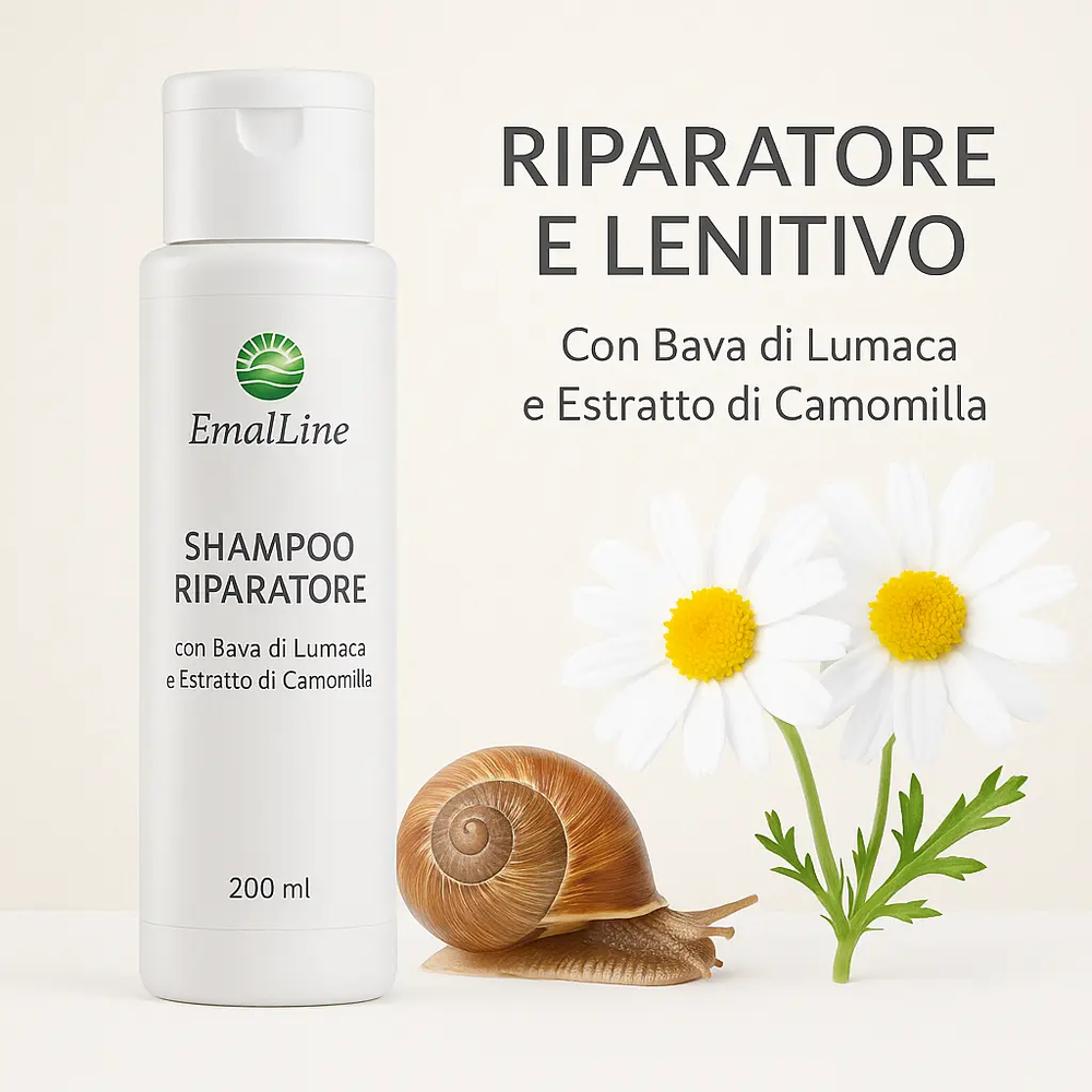 Art.302 Shampoo Riparatore con Bava di Lumaca e Camomilla 200 ml – Emal Line EmalLine