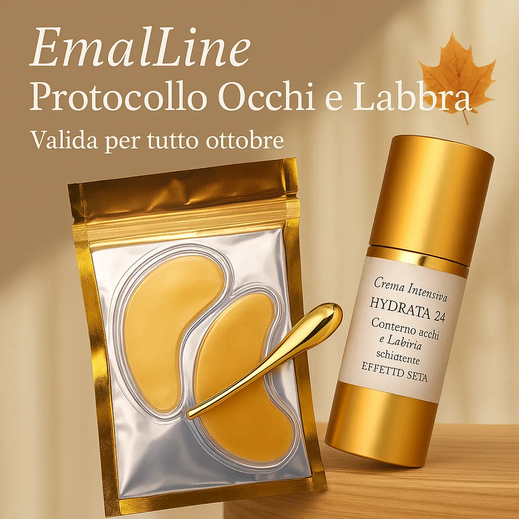 Emal Line Hydrata24 – kit contorno occhi e labbra con crema, patch gold e applicatore dorato