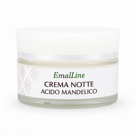 Crema viso notte EmalLine con acido mandelico e acido cogico 50 ml, confezione frontale.