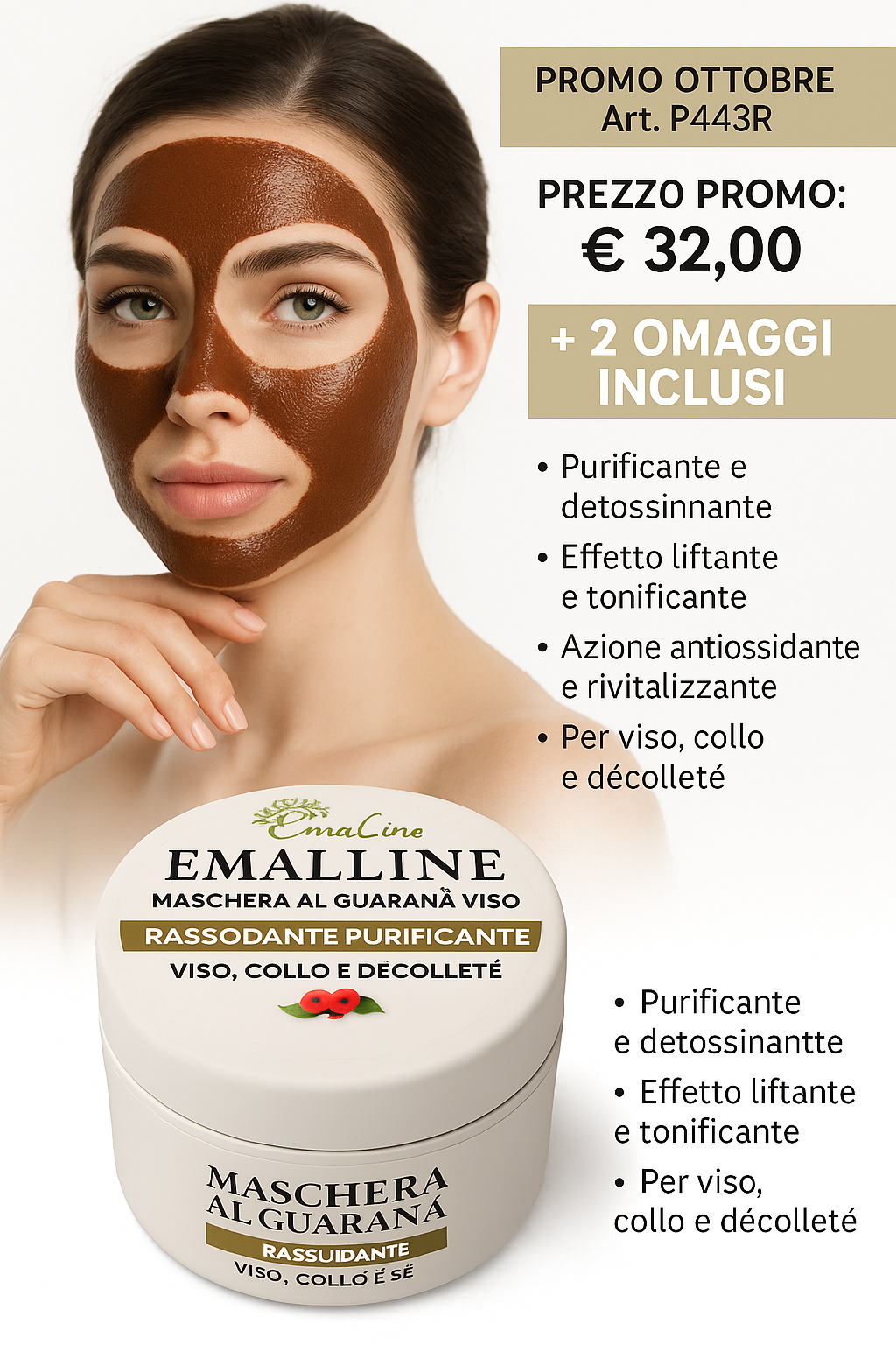 Art.443 Maschera Fango Rassodante Viso al Guaranà 100 ml EmalLine