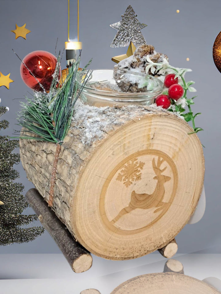 Centrotavola Natalizio Rustico in Legno con Portacandela e Renna Intagliata EmalLine