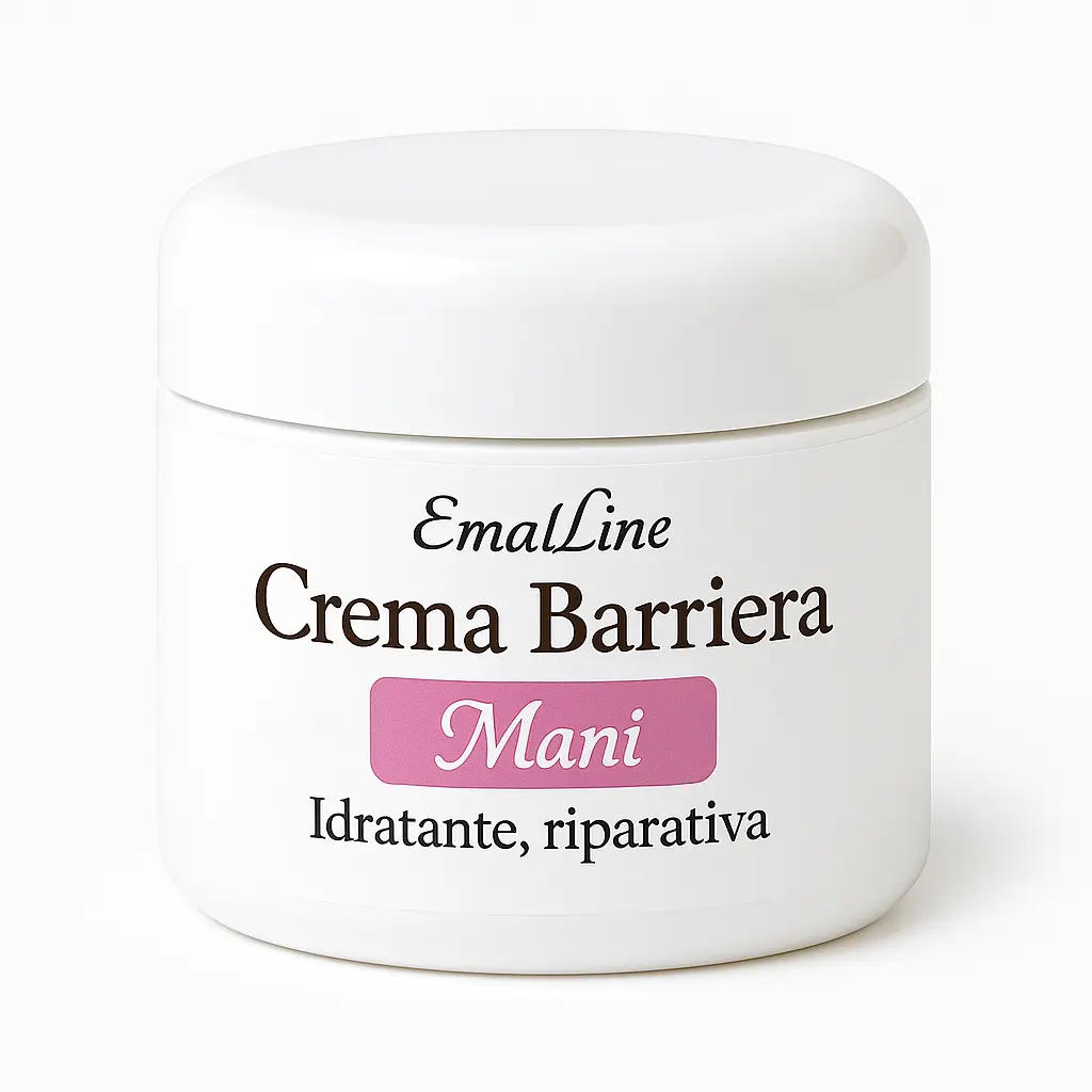 Crema Barriera Mani EmalLine – vasetto bianco elegante, idratante e riparativa. Crema mani protettiva ad azione nutriente e riparatrice.
