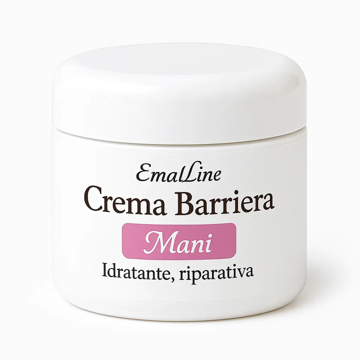 Crema Barriera Mani EmalLine – vasetto bianco elegante, idratante e riparativa. Crema mani protettiva ad azione nutriente e riparatrice.