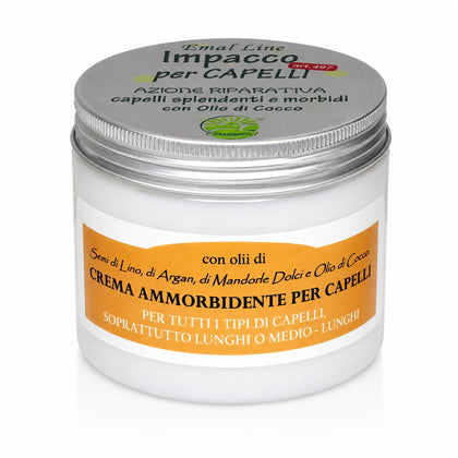 EmalLine Impacco per Capelli al Cocco con olio di argan, semi di lino e mandorle dolci confezione frontale su sfondo bianco puro.