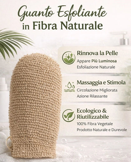 Guanto esfoliante corpo in ramie naturale EmalLine per scrub e massaggio.