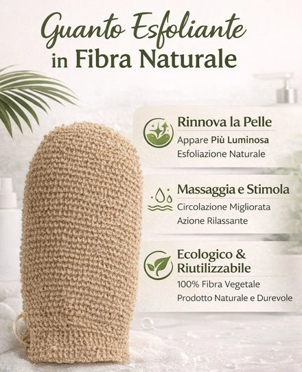 Guanto esfoliante corpo in ramie naturale EmalLine per scrub e massaggio.