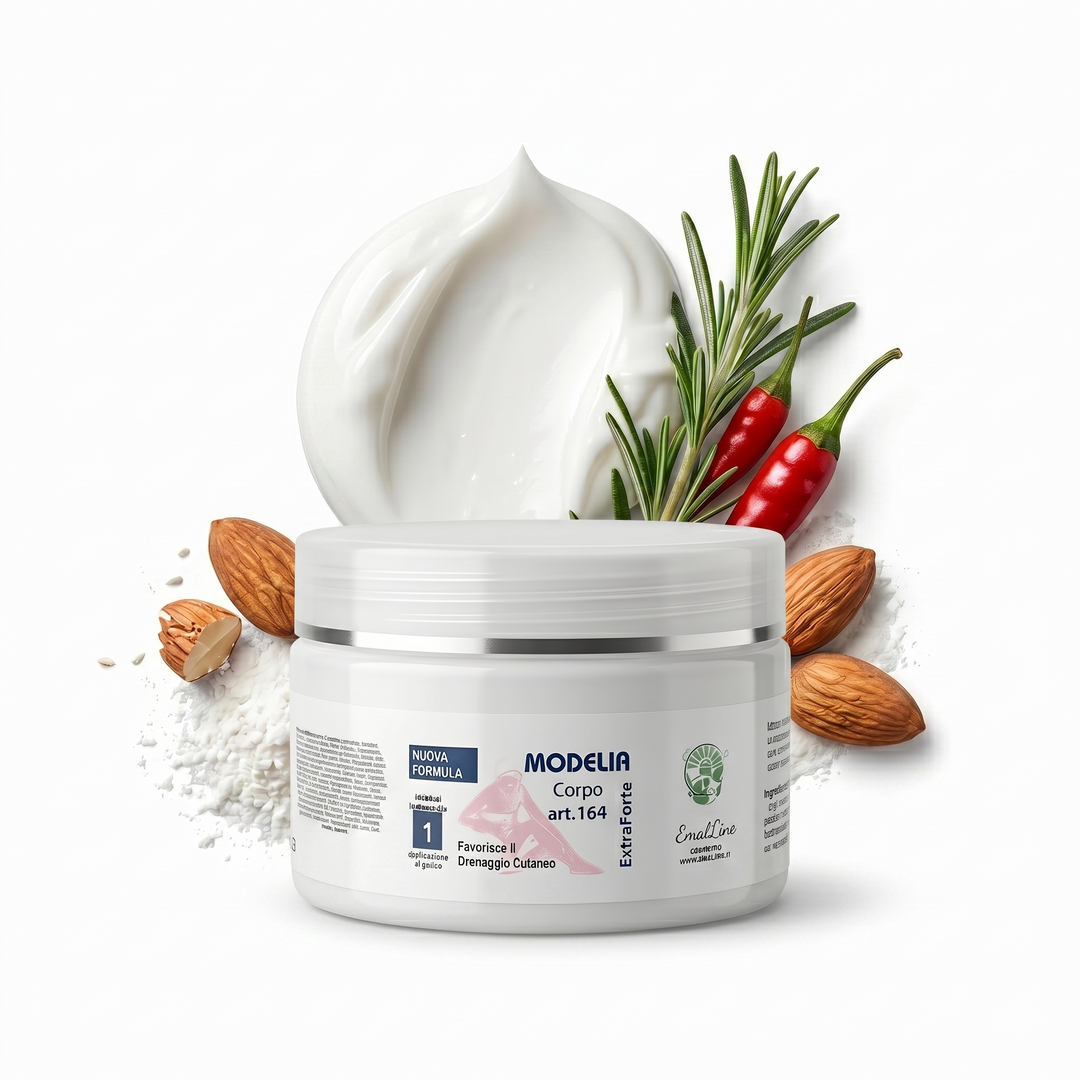 Ingredienti attivi naturali della crema Modelia Corpo 164: estratto di peperoncino, rosmarino, mandorle e amido di riso per un effetto drenante e brucia grassi.