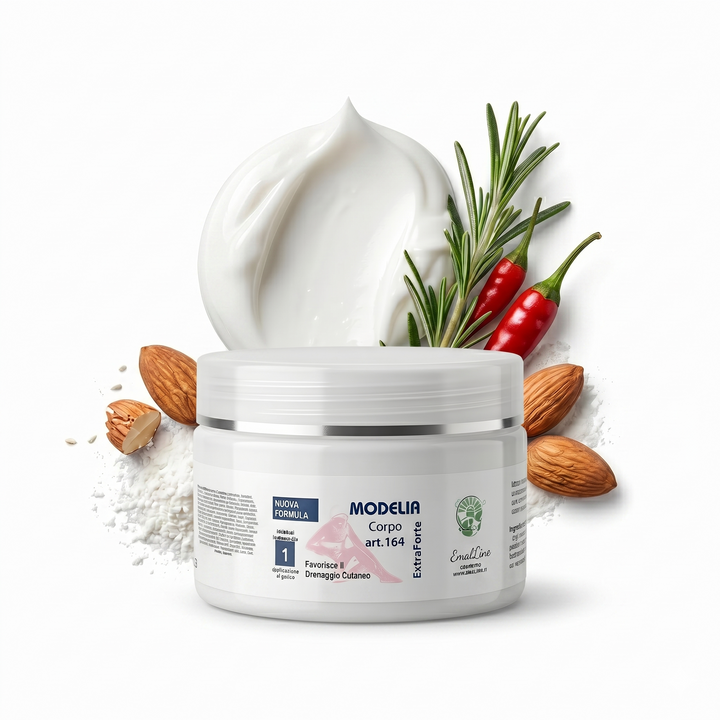 Ingredienti attivi naturali della crema Modelia Corpo 164: estratto di peperoncino, rosmarino, mandorle e amido di riso per un effetto drenante e brucia grassi.