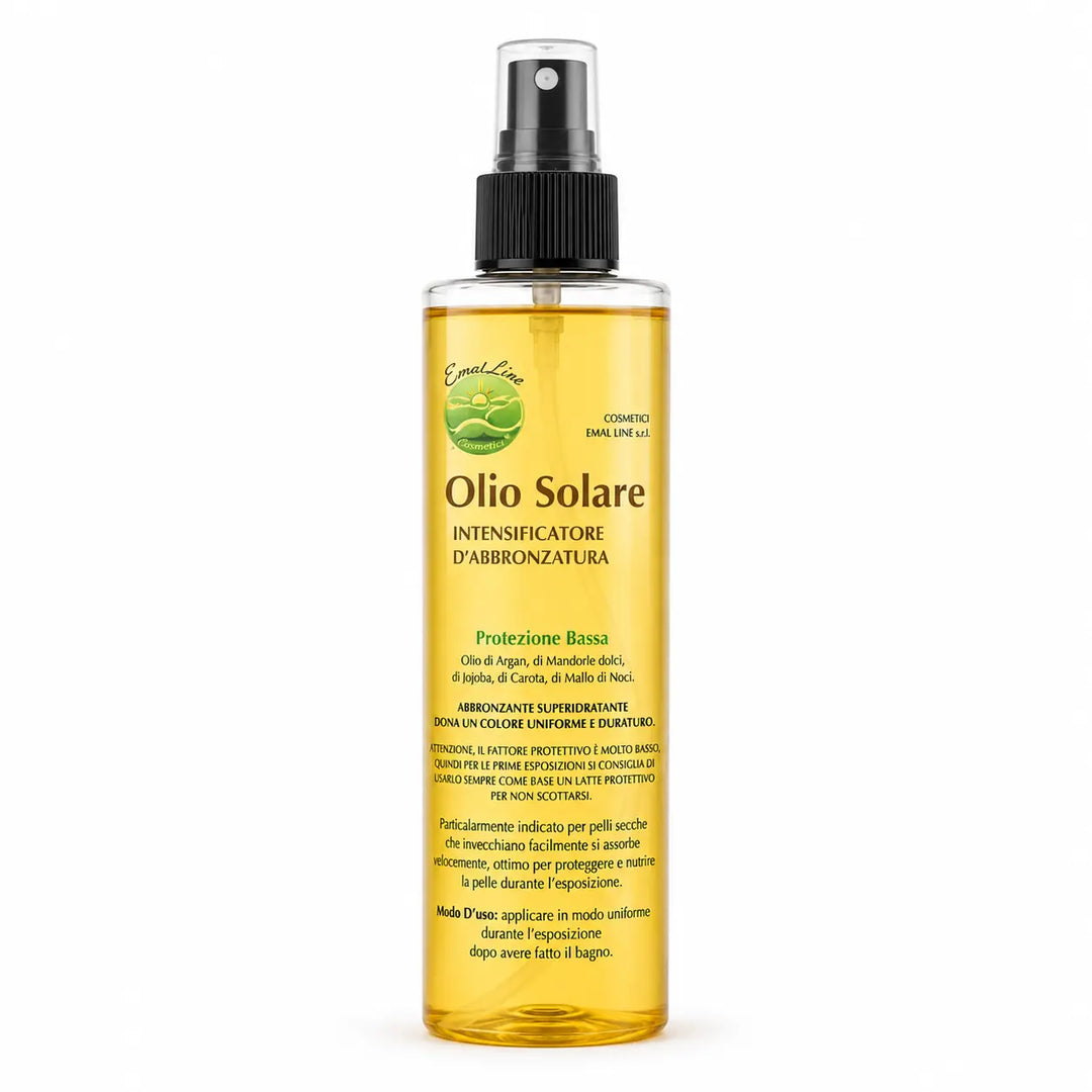 Olio solare intensificatore d’abbronzatura EmalLine 150 ml con olio di argan, jojoba, carota e mallo di noci