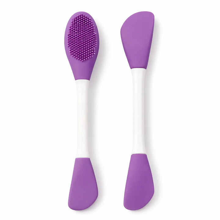 Spatole viso doppia punta in silicone per applicazione maschera, colore viola e bianco, accessorio skincare EmalLine.