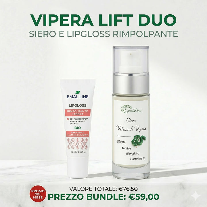 Vipera Lift Duo EmalLine con siero veleno di vipera e lip gloss rimpolpante. Bundle trattamento labbra effetto volume e levigante